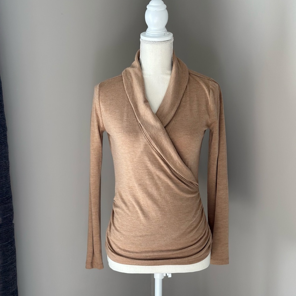 Ann Taylor Shawl Collar Wrap Top in Nude Color.